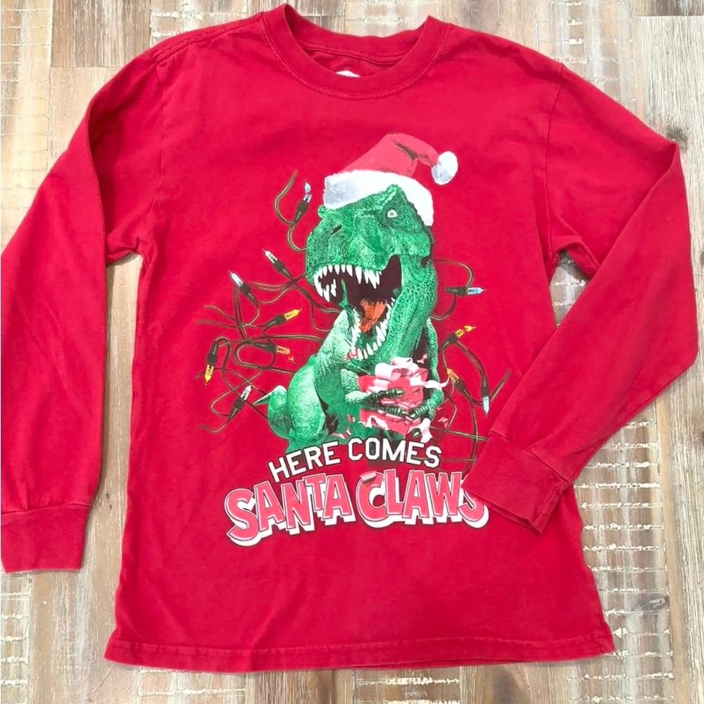 Boys Holiday Time Christmas T Rex shirt  Large(10-12)